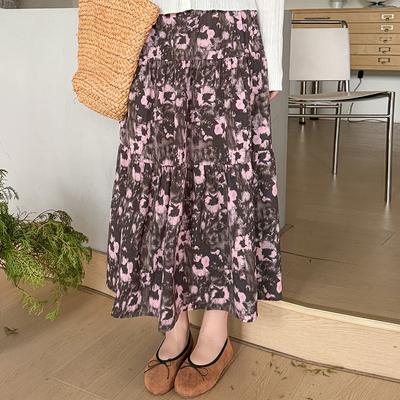 Women's French Floral Half-length Skirt Summer Mid-length Pleated Skirt Slimming Umbrella Skirt