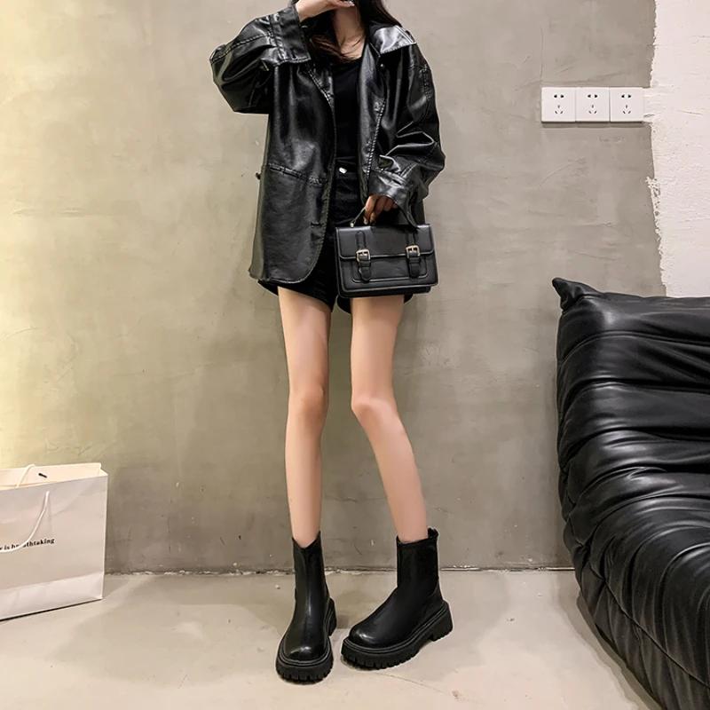 Vinter Tjocksulade Ankelstövlar Rund Tå Fyrkantig Klack 2025 Mode Damskor Halkfria Mellanhöga Fritidsmode Damskor