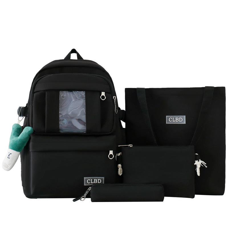 Four-Piece Backpack Set Girls Large Capacity Backpack Solid Color Junior High School Student School Bag