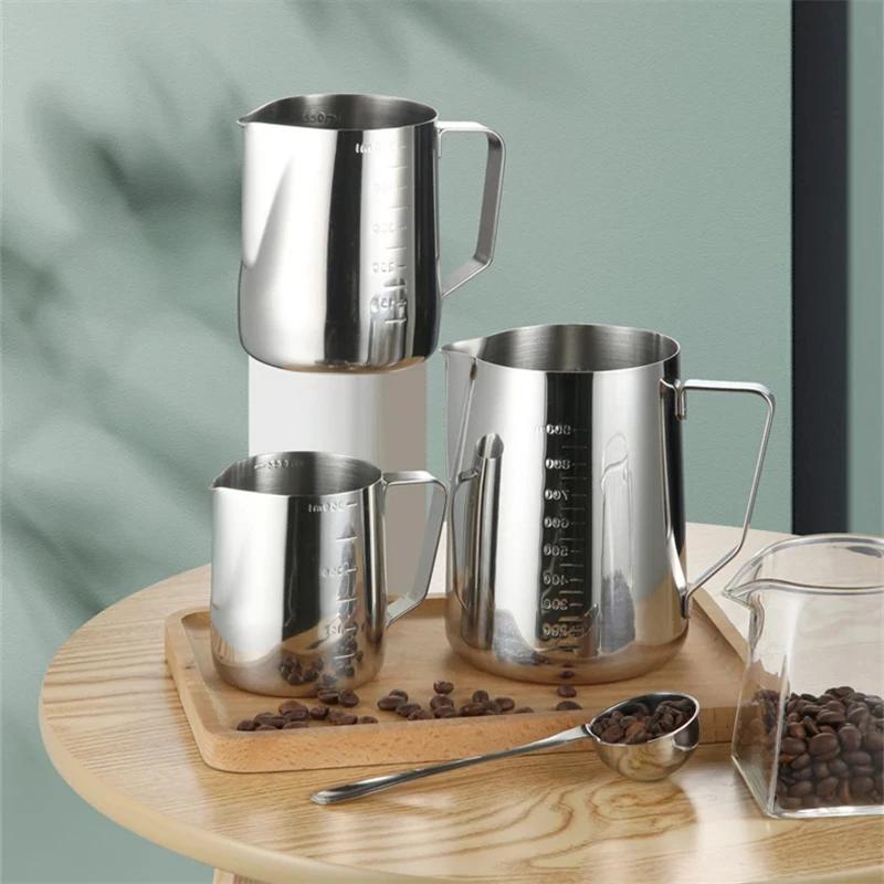 350-550ml Stainless Steel Flower Cup Thickened Pointed Mouth with Scale Flower Milk Bubble Tank Flower Milk Cup Coffee Utensil