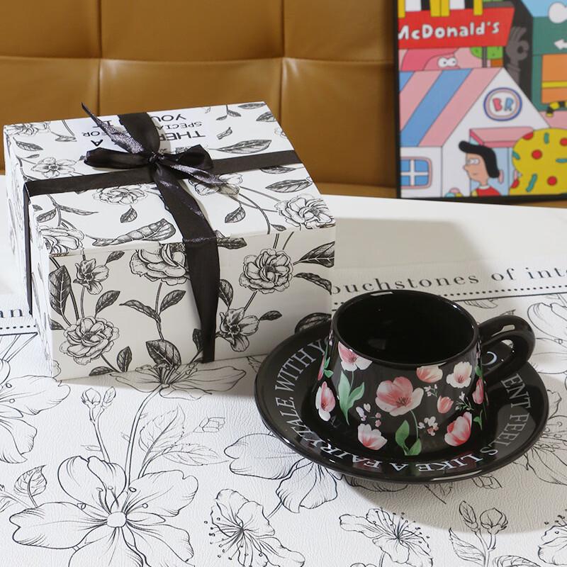 Elegant French Style Ceramic Coffee Mug and Saucer Set