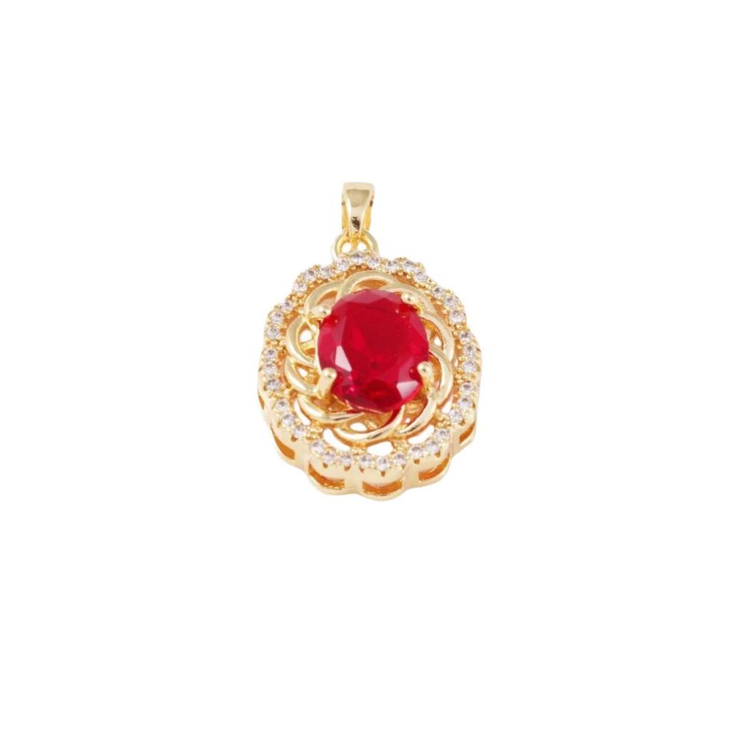 Luxury Electroplated Carved Pendant with Red Diamonds - Women's Collarbone Chain Accessory