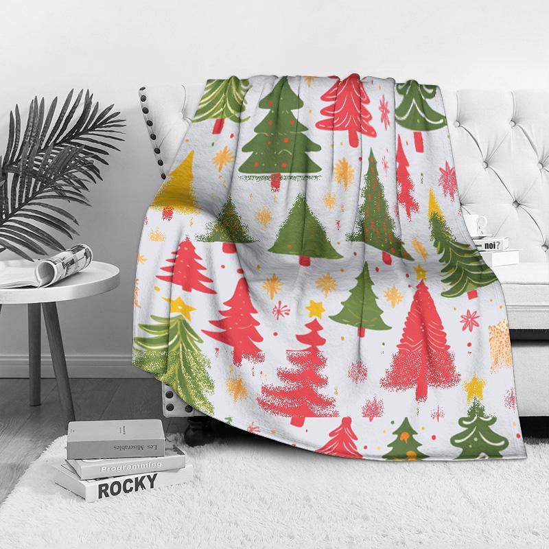 Cute Christmas Tree Pattern Fleece Blanket Soft Cozy Throw Blanket For Kids Teens Adults Gift