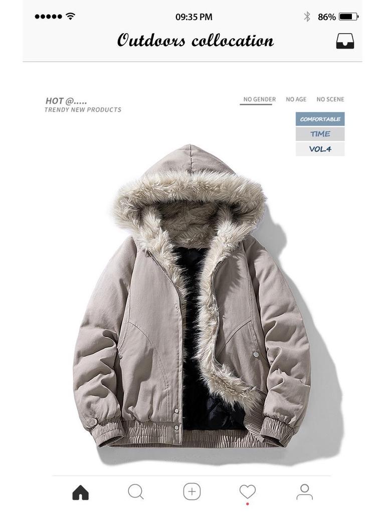 Unisex Thick Plush Vulture Hooded Cotton Winter Jacket