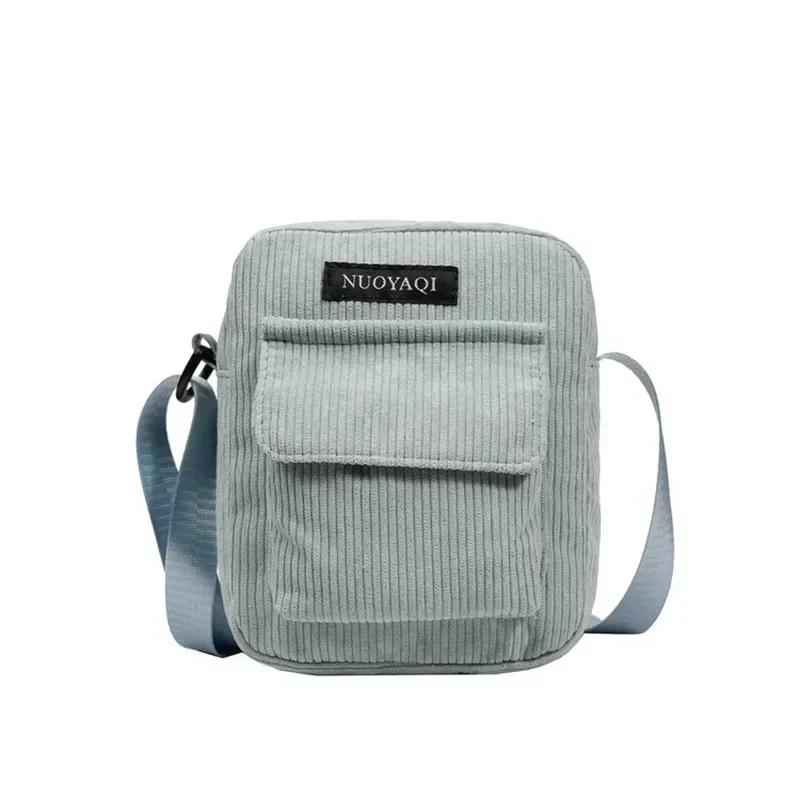 Casual Zipper Corduroy Crossbody Bag Cute Shopping Bags Women Single Shoulder Bag Phone Pouch Striped Cloth Fabric Handbags