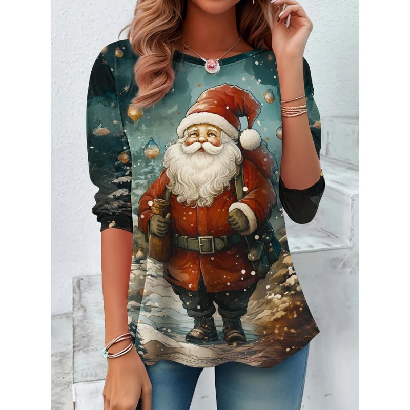 Christmas Ugly Santa Claus O-Neck Long Sleeve T-Shirts Fashion Womens Clothing Casual Clothes Harajuku Female Clothing