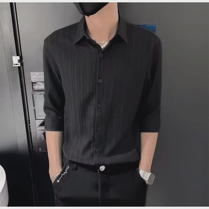 2024 Herren Trendiges Dreiviertelarm Unifarbenes Revershemd für Frühling und Sommer