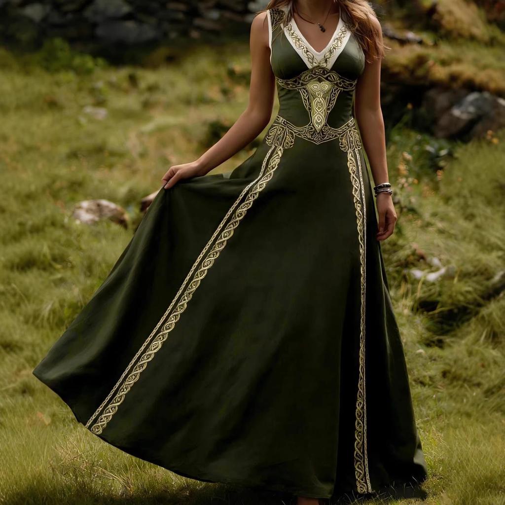 2026 Women's Retro V-Neck Sleeveless Evening Gown - New Artistic Long Dress