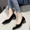 Fashion 2024 Women's Black Professional Pointed Toe Flats Rubber Upper Summer Season New Arrival High Heels Shoes for Fat Feet