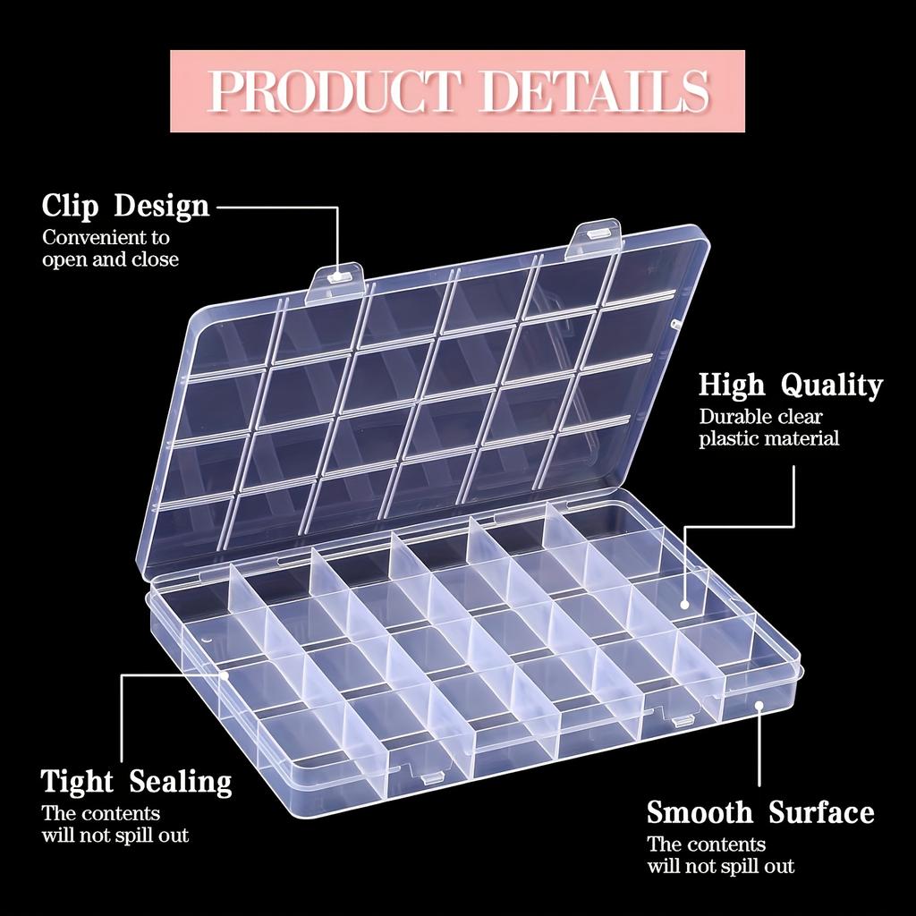 5pcs Frame Plastic Storage Box, 24 Transparent Metal Buttons Fishing Gear Accessories Packaging Jewelry Box.