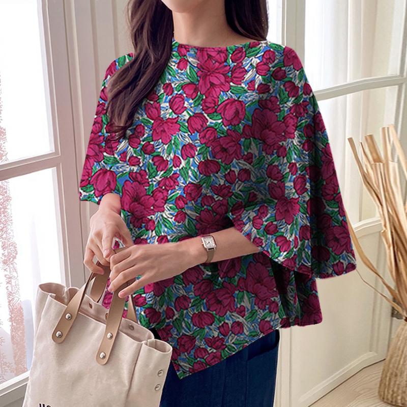 

ZANZEA Women Casual 3.4 Sleeve Loose Floral Print Irregular Blouse 5XL