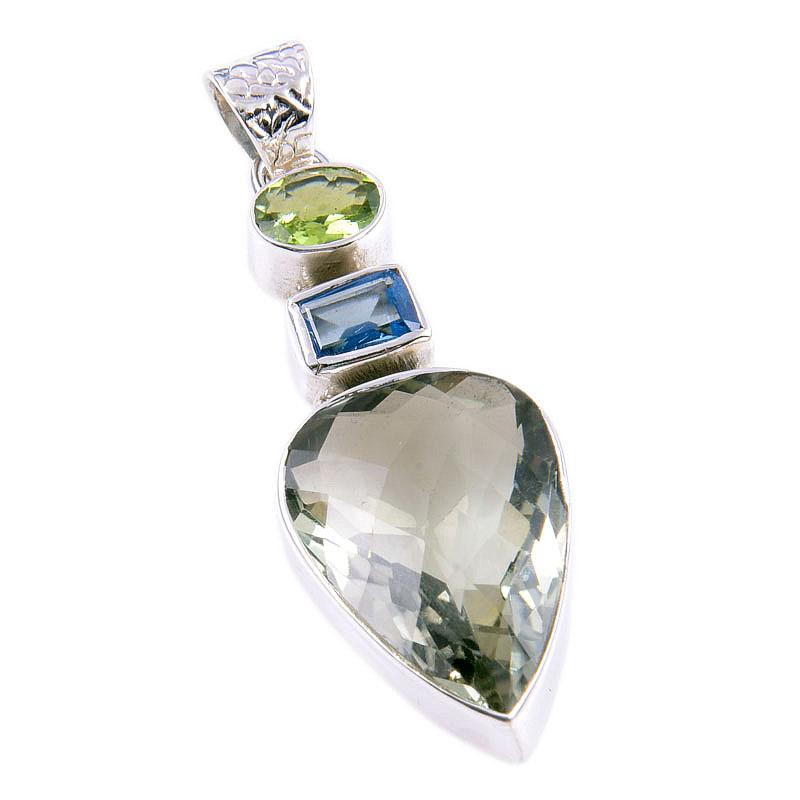 Natural Green Amethyst,Peridot 925 Solid Sterling Silver Jewelry Pendant 2" P7e24