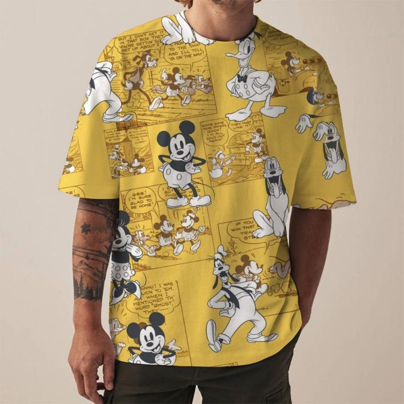 Disney New Men's T-Shirt Fashion Mickey Mouse print T-Shirts for Men Summer Casual Round Neck Tops Short Sleeve Oversized Funny
