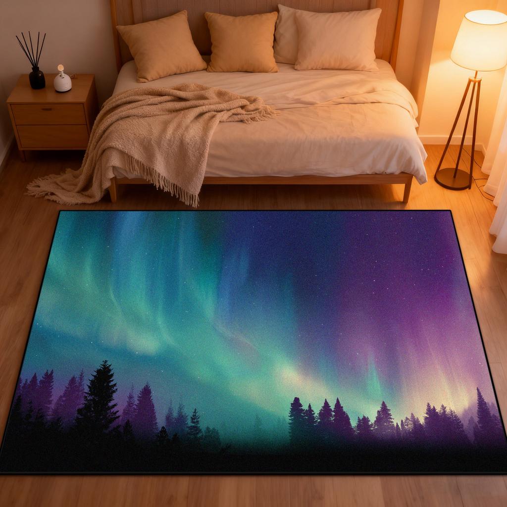 3D Aurora Design Bedroom Bedside Carpet Starry Sky Decoration Washable Living Room Rug Cloakroom Study Non-slip Tables Chair Mat