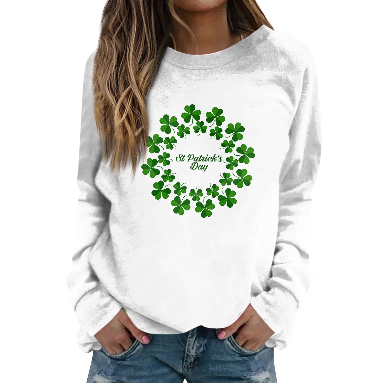 

Женская футболка с принтом Clovers 2024 Happy St. День Святого Патрика Круглый вырез Длинные рукава Топы 3D Клеверы Принт Пуловеры Топы Femme 6XL