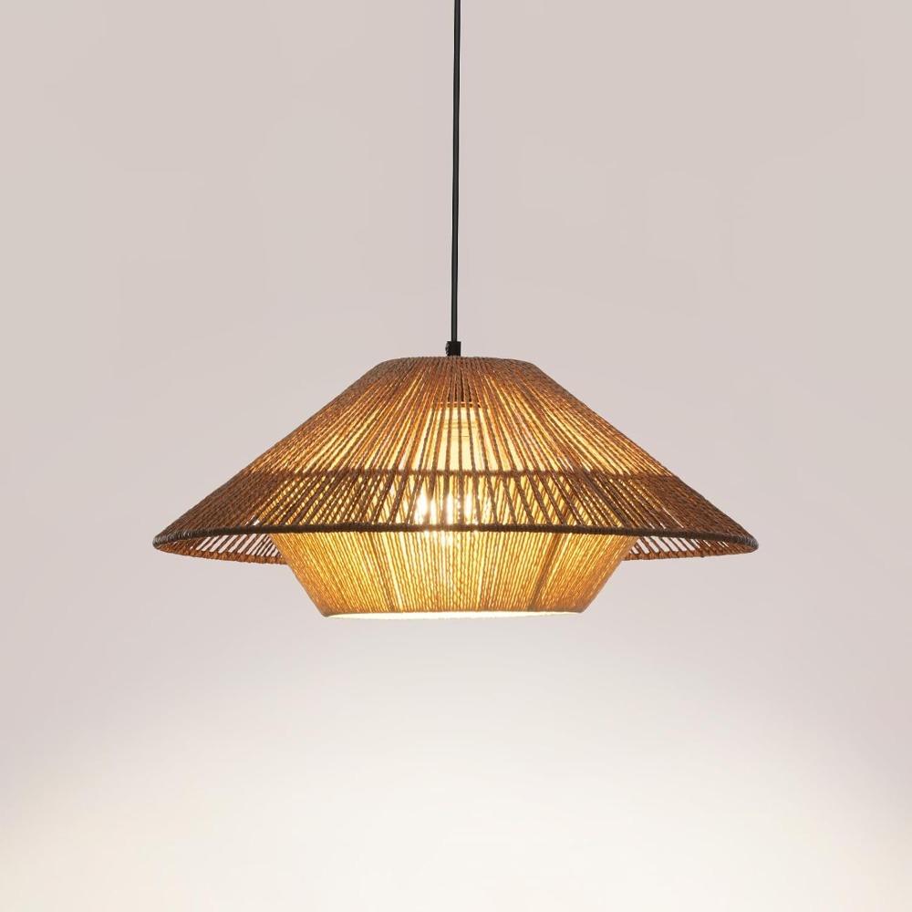 JOYINLED Boho Rattan Pendant Light 50CM Paper Rope LED Chandelier E27 Woven Hanging Lamp for Bedroom Kitchen Island Living Room