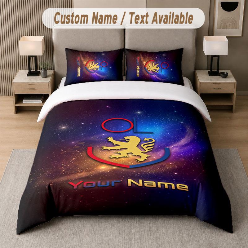 Custom Bedding Set Lyon FC Pattern, Print Name Text 1 Duvet Cover plus 2 Pillowcases Home Textile