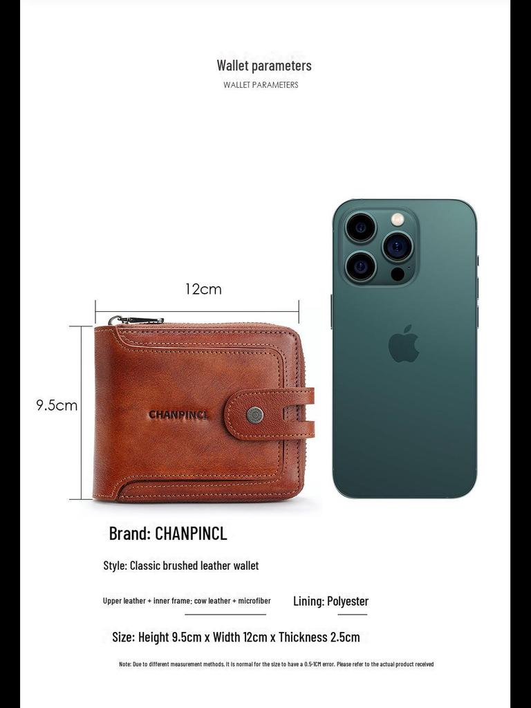 Men's Leather Wallet with Buckle and Zipper - Multifunctional, Coin Pocket Included