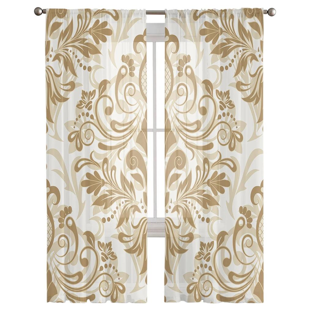 Etniczny wzór liście kwiatowe przezroczysta zasłona do sypialni tiulowa zasłona z woalu do kuchni wystrój salonu dekoracja okienna