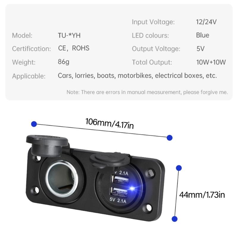 Power Adapter Outlet Accessories 12-24V Car Charger Socket Splitter Double USB Charging For Car Motorcycle