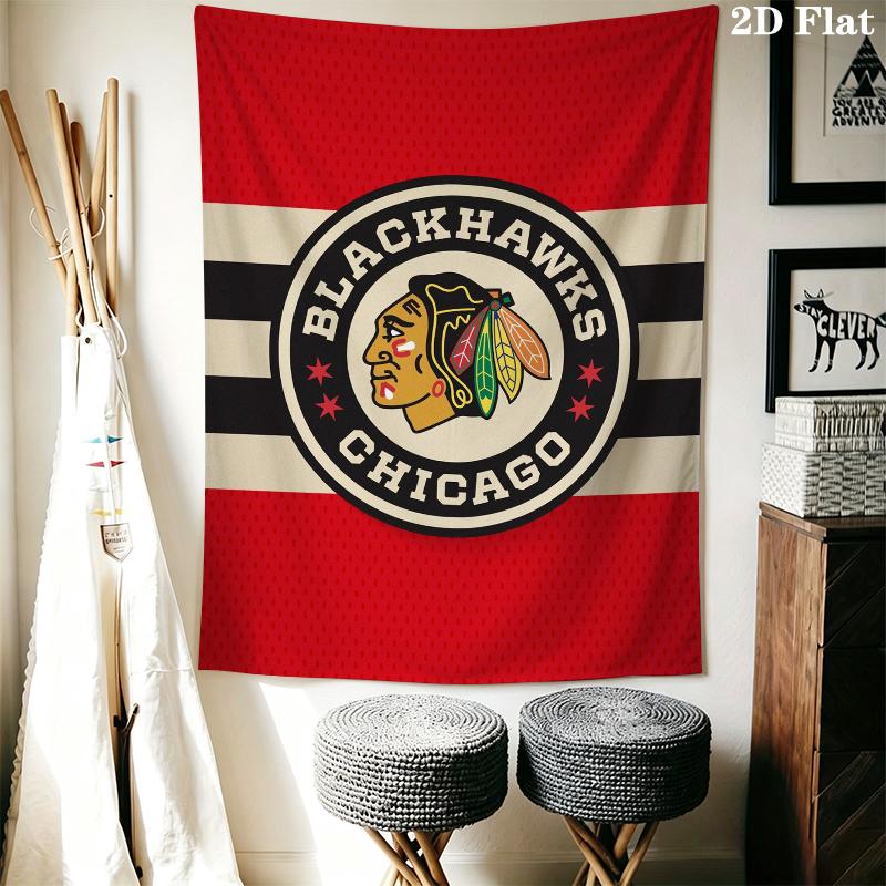 Chicago Blackhawks Wall Tapestry Aesthetic Wall Hanging Printed Fabric Blanket Decorative Tapestries for Bedroom Living Room Home Decor