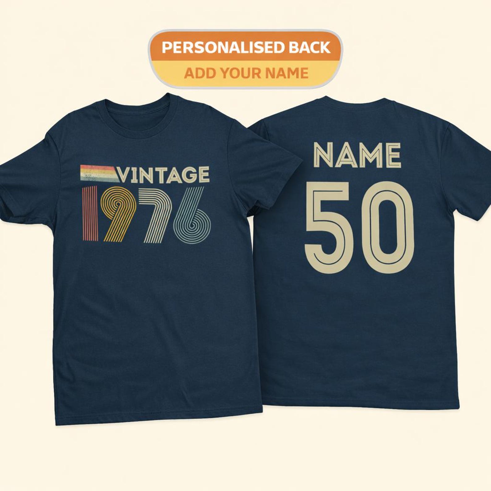 Vintage 1976 50th Birthday T-Shirt: Custom Name Gift L
