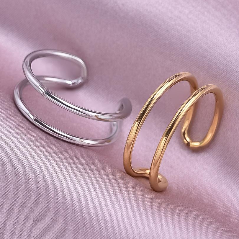 1/2pcs Simple Kpop Fashion Double Layer Open Adjustable Stainless Steel Ring For Women Men Accessories Finger Jewelry Bague Gift