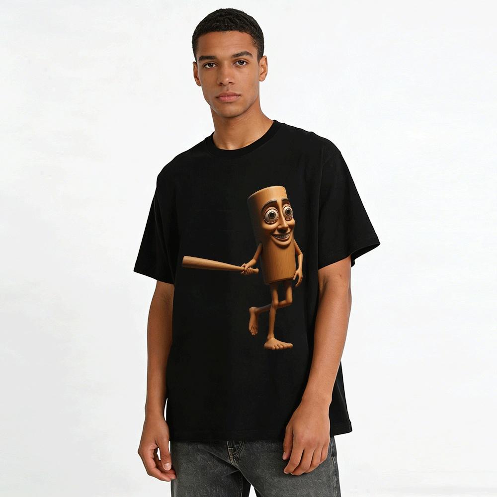 Funny Stickman Holding Baseball Bat Graphic Casual T-Shirt Pure cotton T-shirt