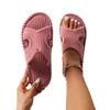 Fashion Solid Striped Women's Cotton Fabric Slippers Indoor Cross Strap Open Toe Flat Flip Flops Autumn Lightweight Comfort Slides