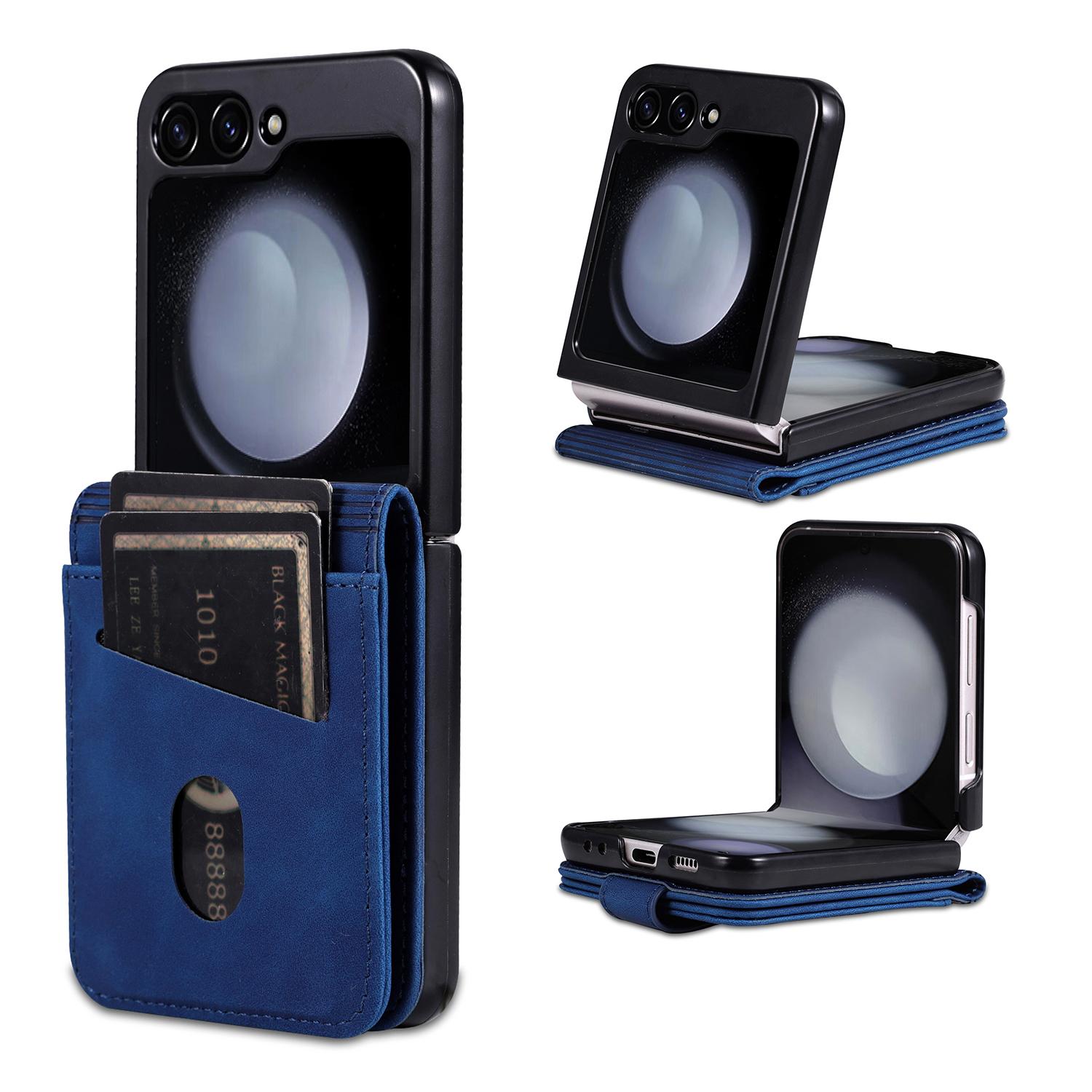 

For Samsung Galaxy Z Flip7 FE 5G/Z Flip6 5G Case Ultra Thin Leather Phone Cover with Card Holder Blue