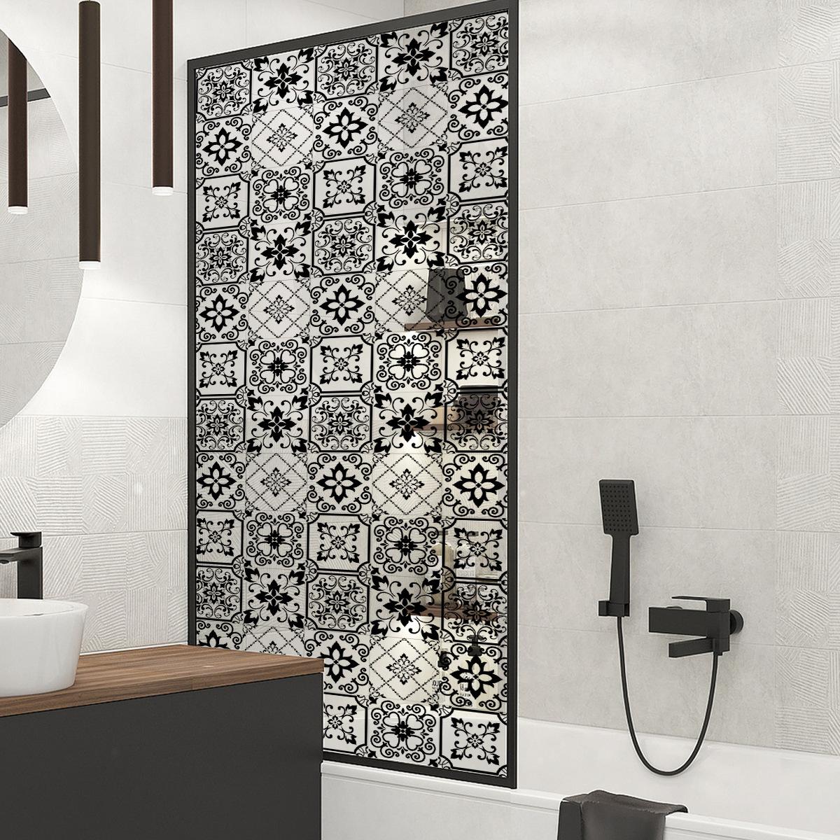 

Черная Цветочная Кирпичная Наклейка, Статическая Наклейка на Стекло без Клея, ПЭТ-пленка для Ванной Комнаты, Защищающая от Подглядывания и Затенения CH-TM30120-022-XM