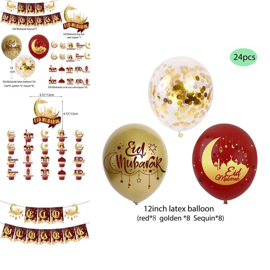 Stunning Eid Mubarak Party Decorations Banner Glittering Gold Balloons Durable And Easy To Store