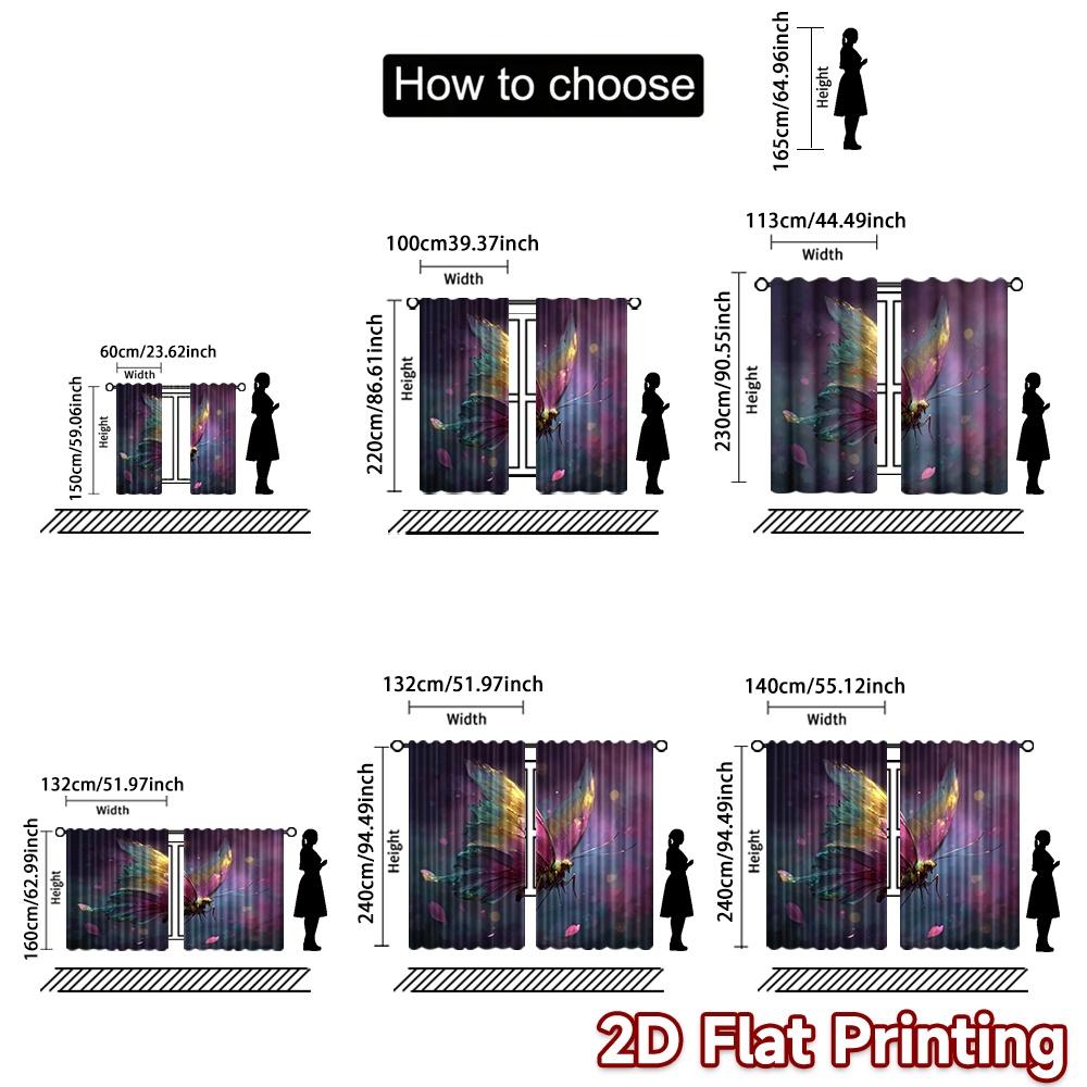 2D flat printing 2pcs Curtain Curtain Colorful Flying Butterfly Digital Printed Polyester Drapes Family Party Perfect for Room