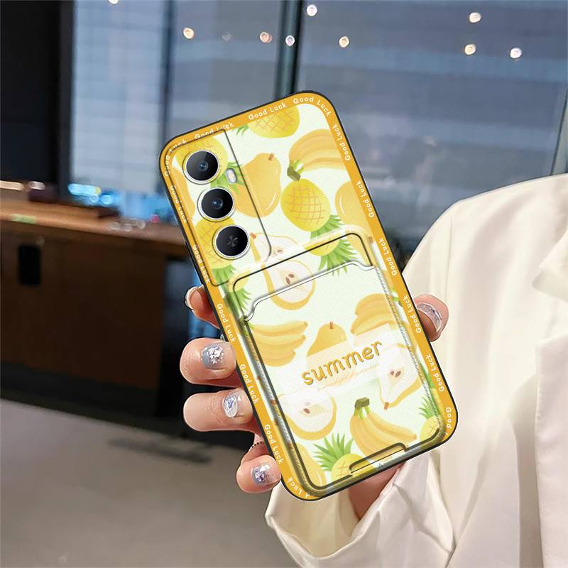 Cartoon Cute Phone Case For Realme C65 TPU Card Slot Graffiti Full Wrap Anti-dust Back Cover Silicone Card Bag Soft Case