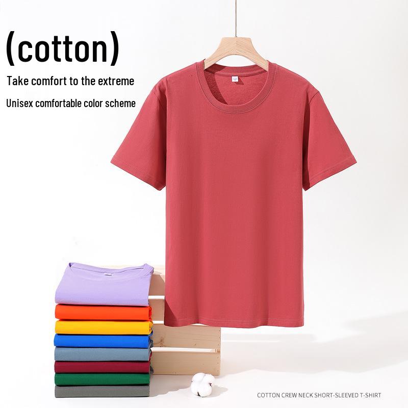 200g Pure Cotton Unisex Crew Neck Short Sleeve Solid Color Trendy T-Shirt