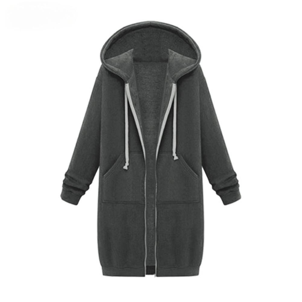 Autumn and Winter Women‘s European and American Hooded Long-sleeved Mid-length Sweatshirt and Fleece Long Coat