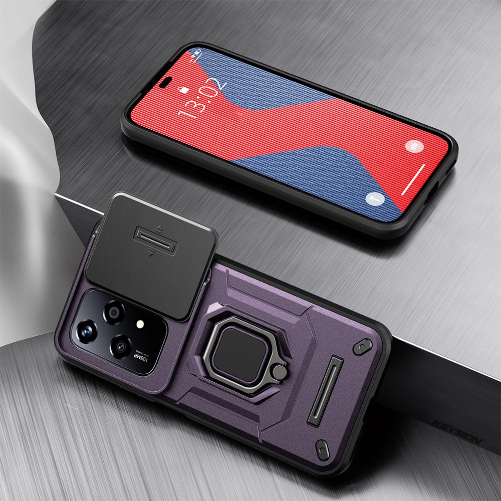 Case Keysion For Shockproof Honor 200 Lite 5g Slide Camera Lens Protection Ring Stand Phone Cover For For Huawei Honor 200 Lite