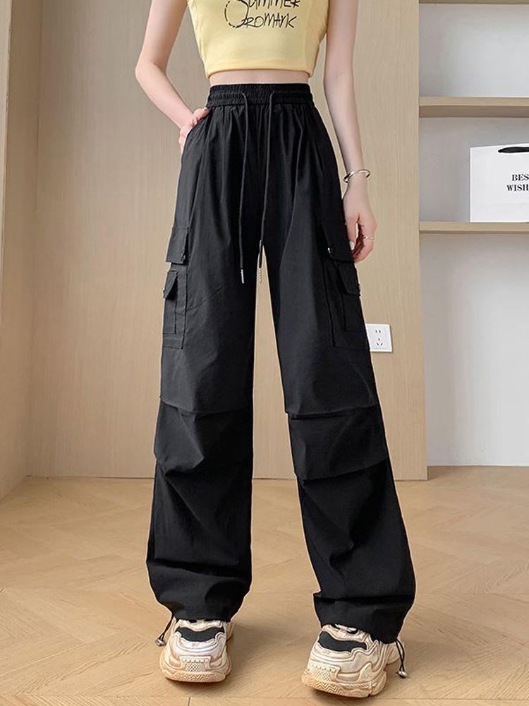 Trendy Pink Workwear Thin High-waisted Loose Casual Straight Pants