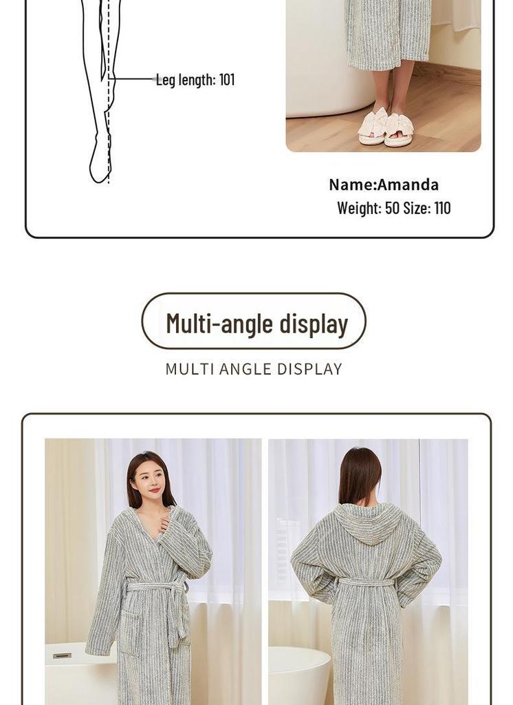 Coral Velvet Thickened Women's Bathrobe, Long Soft Nightgown, Couple's Robe, Comfortable Homewear
