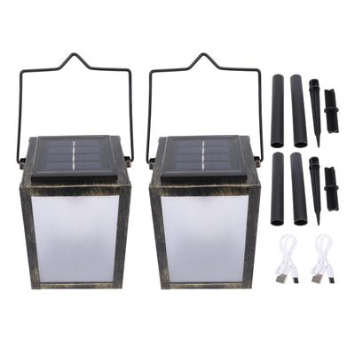 2PCS 3D Solar Lantern Rain Proof Weather Proof Flickering Outdoor Lantern for Garden Patio