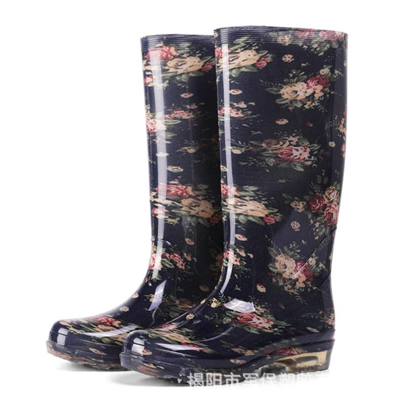 Botas de Lluvia de Caña Alta de Moda para Mujer Loudenburg - Diseño de Flor de Cristal, Goma Gruesa, Cocina, Largas, Botas para Vadear