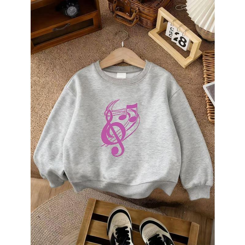 Kids Unisex Crewneck Sweatshirt, Minimalist Pink Treble Clef Musical Note Print Soft Fleece Pullover For Kids Over 4 Years Old
