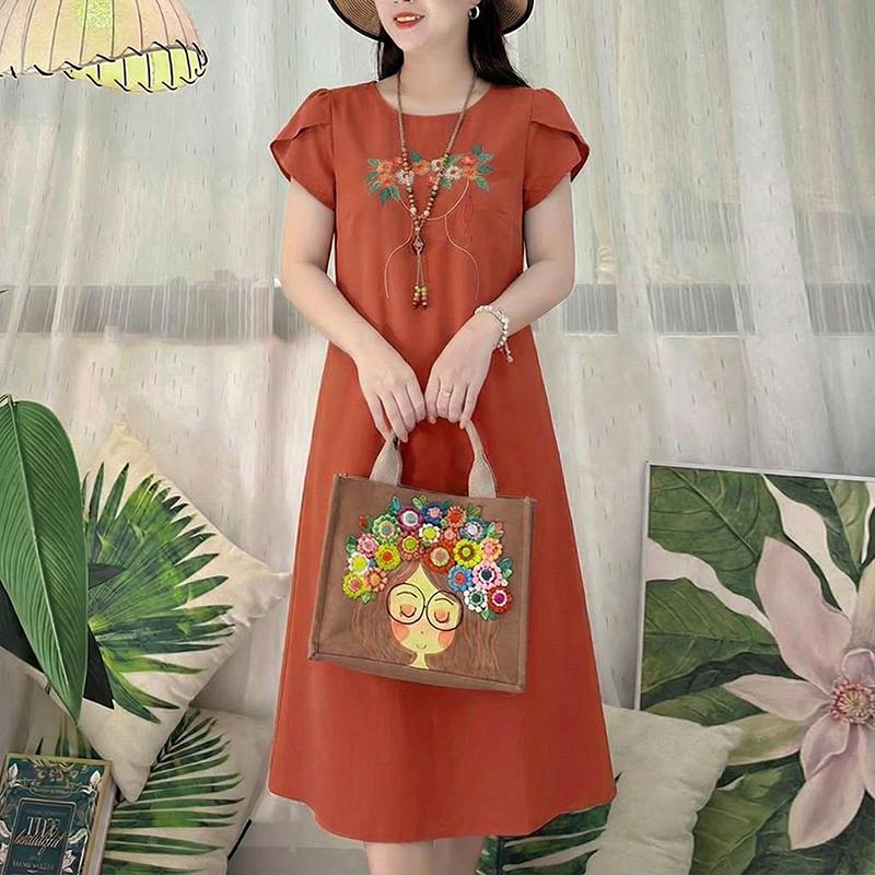 ZANZEA Women Casual Round Neck Short Sleeve Print Dress