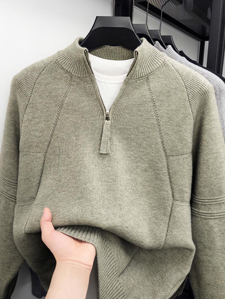Men's Thickened Half-Zip Knit Sweater - Warm Long-Sleeve Base Layer for Autumn/Winter