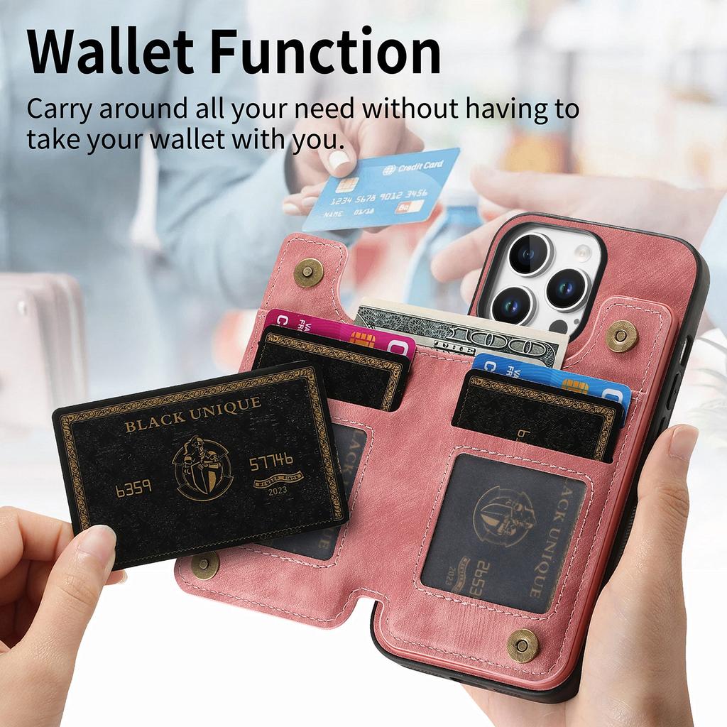 For iPhone 16 Pro Case with Zipper Card Holder Leather+TPU Phone Cover