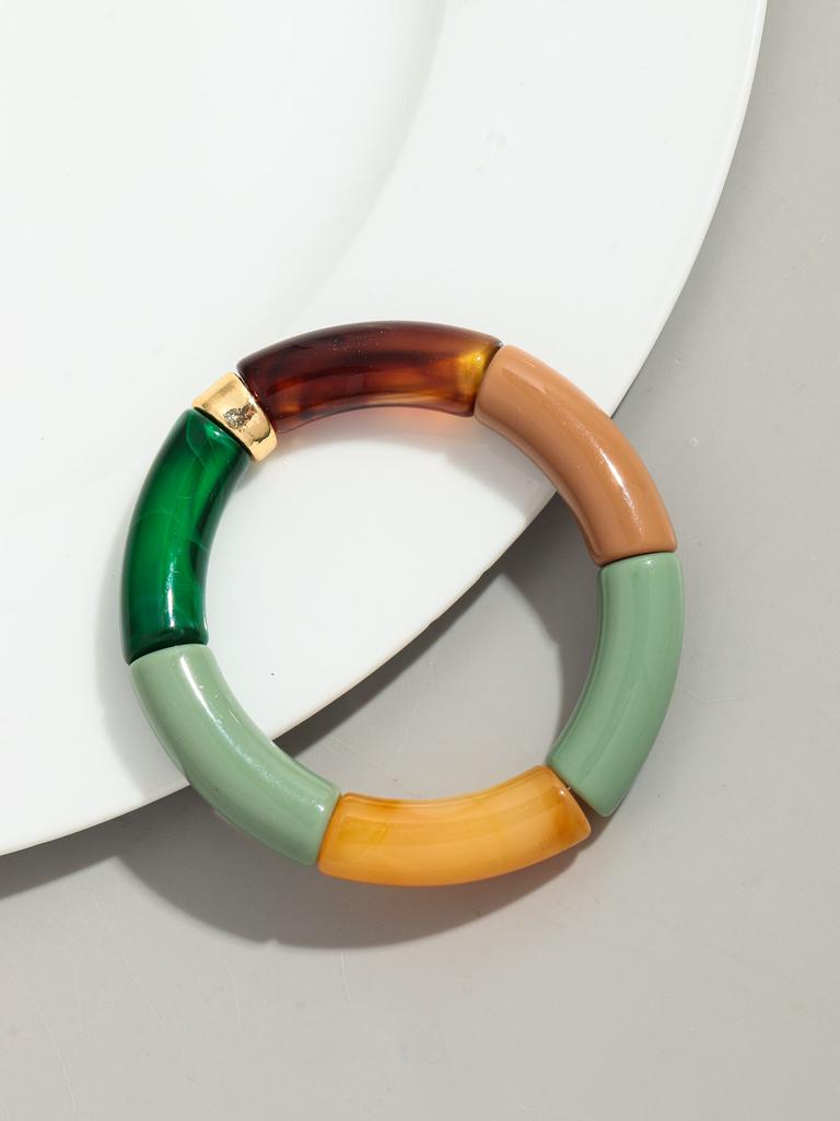 Bohomia Acryl-Design-Stil, klobiges, stapelbares Bambus-Armband für Frauen, Boho, elastisch, bunte Röhrenperlen-Armbänder, 2024 Schmuck