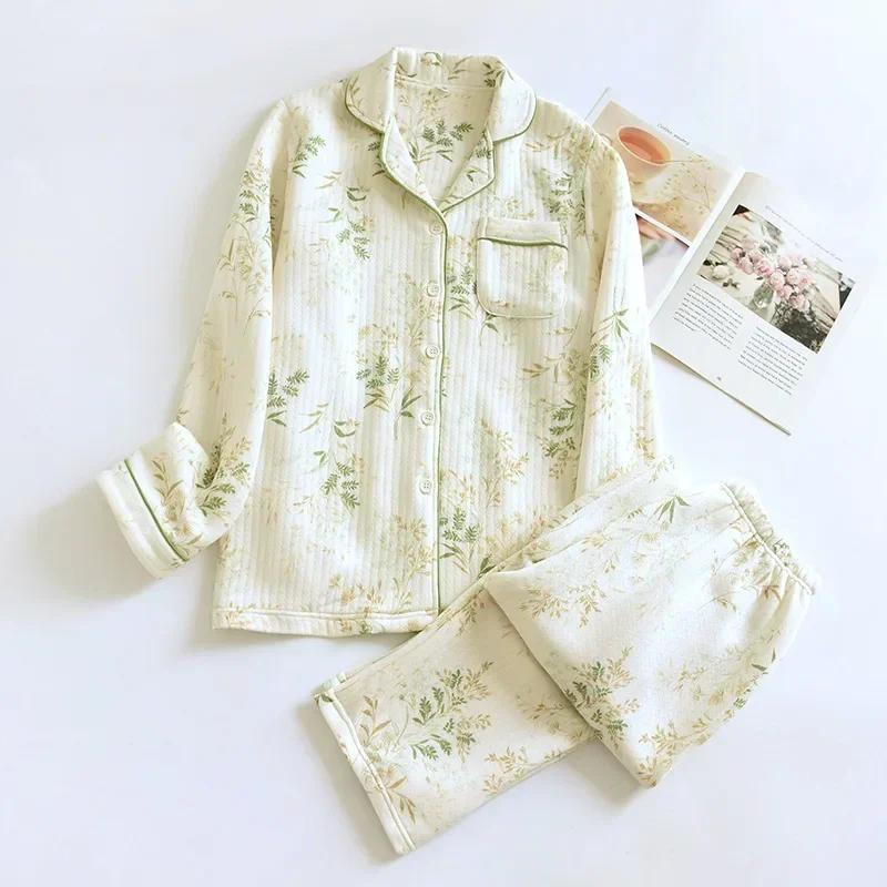 Japanese New Arrival Style Autumn and Wintertime Long-sleeved Trousers, Pure Cotton Air Cotton, Warm Ladies Pajamas, Home Service Sleepwear