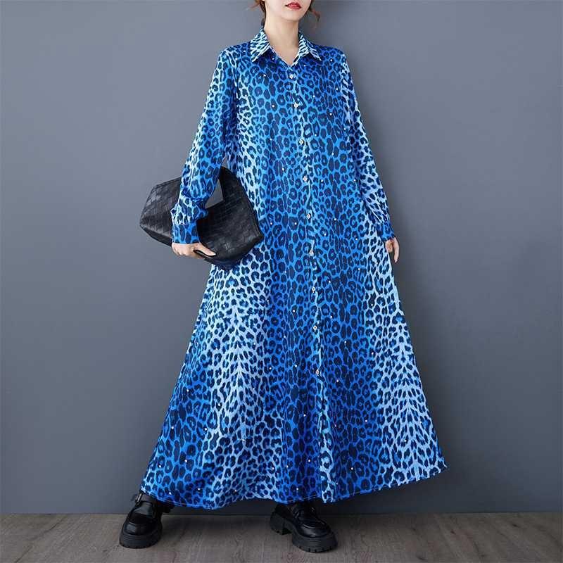 Loose Literary Big Size Fashion Leopard Print Mid-length Temperament Casual Dresses