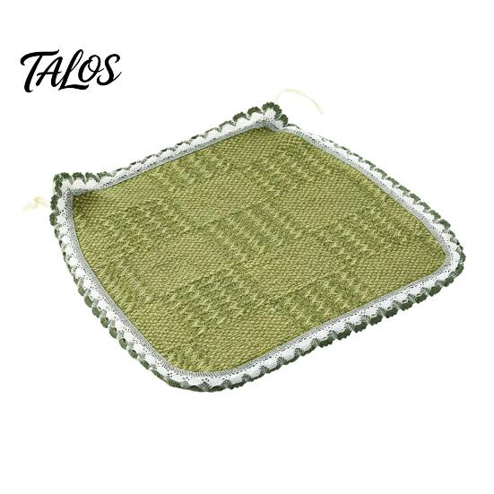 Tapis de Chaise Bordure Dentelle Rétro Coton Lin avec Liens, Style Bohème à Rayures et Carreaux Garniture de Siège de Salle à Manger, Respirant pour Tapis de Bureau d'Ordinateur