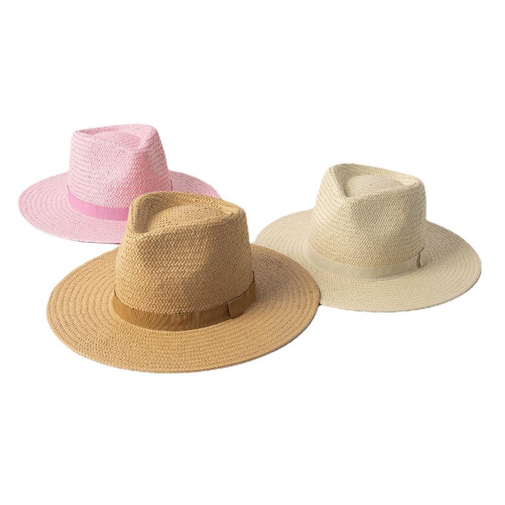 Children's spring and summer new fashion versatile webbing wide-brimmed papyrus jazz hat outdoor catwalk sunscreen sunshade straw hat tide